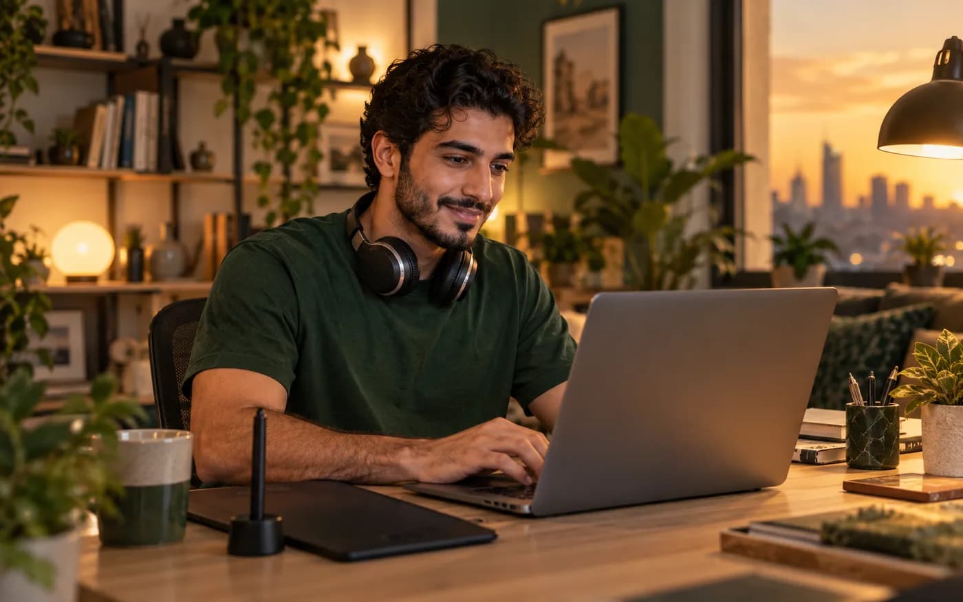 مستقل يعمل على مشروع من مكتبه