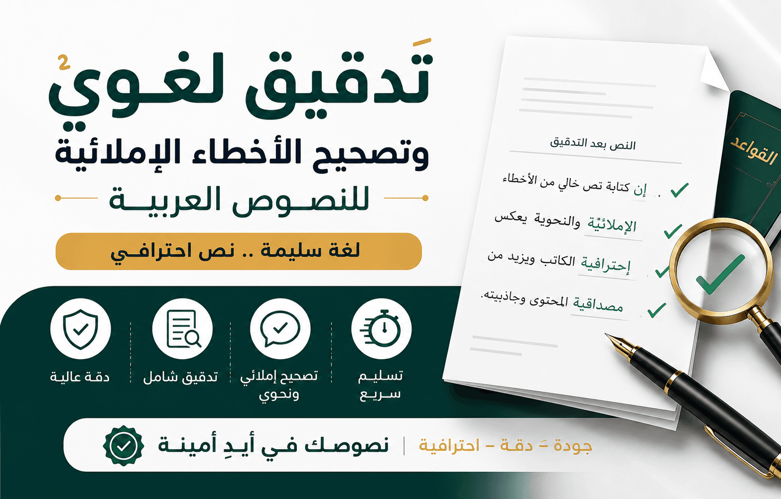 تدقيق لغوي وتصحيح الأخطاء الإملائية للنصوص العربية