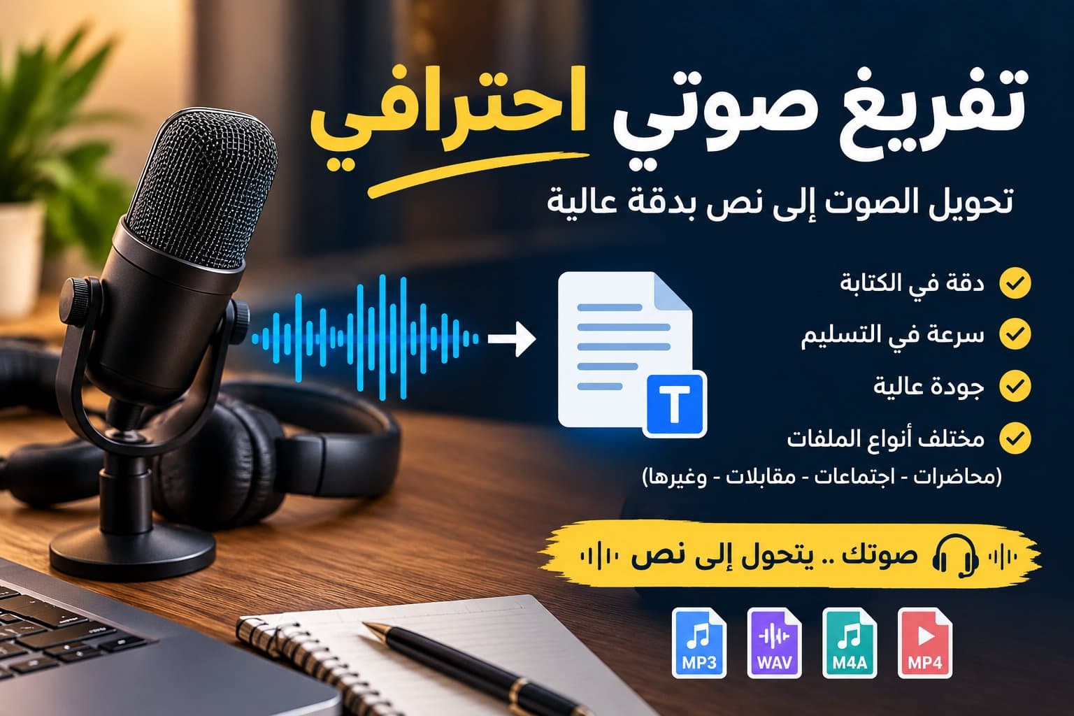 تفريغ صوتيات وتحويلها إلى نص بدقة