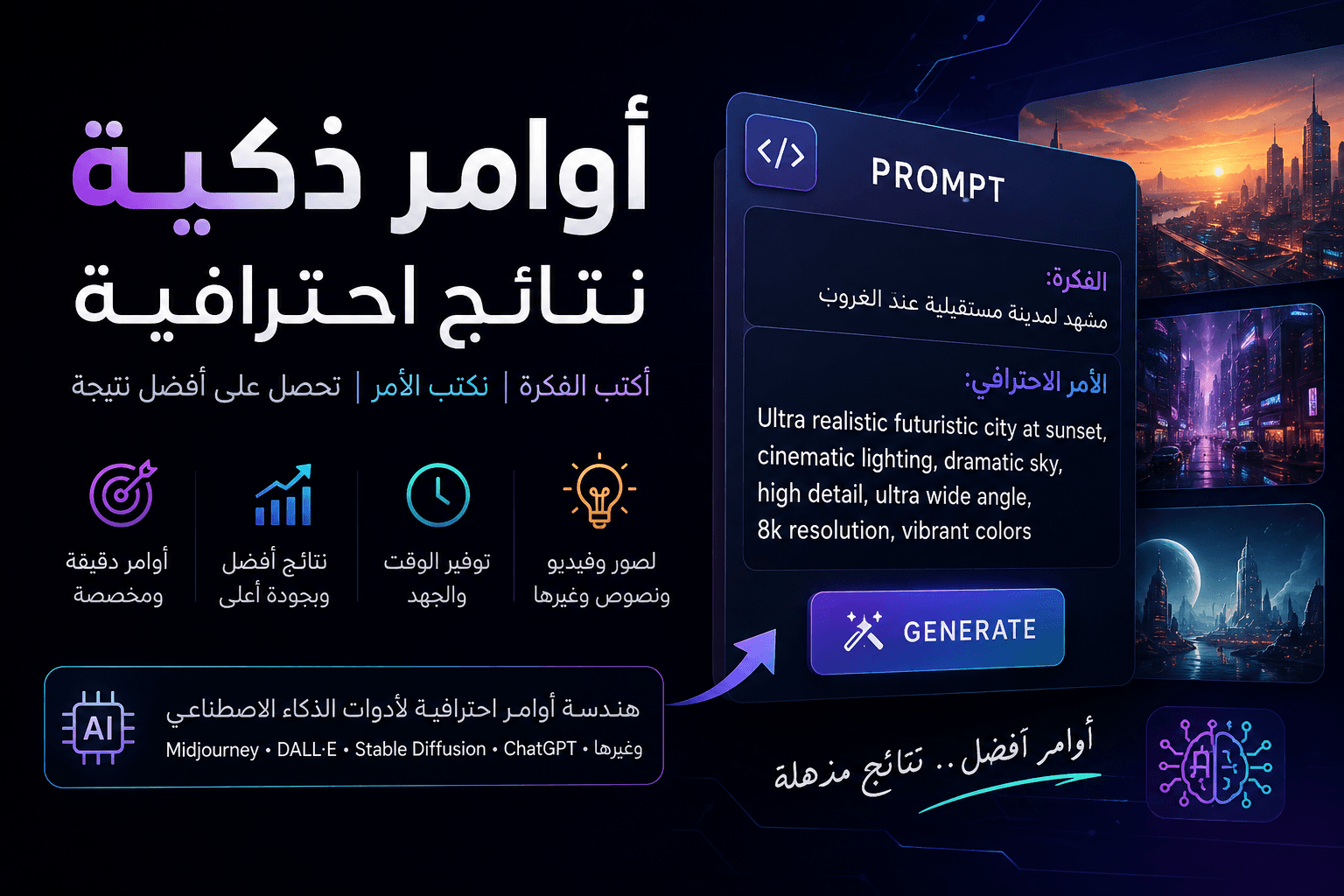 سأكتب لك Prompts مخصصة لإنشاء صور وفيديوهات بالذكاء الاصطناعي