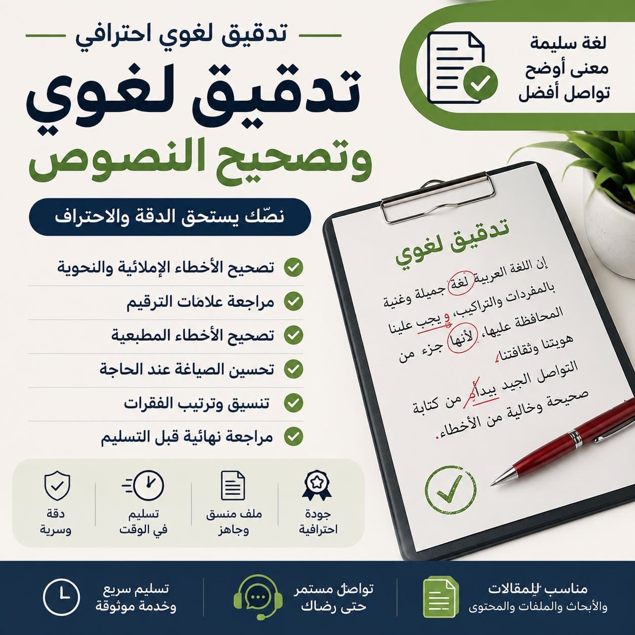 تدقيق لغوي وتصحيح إملائي للنصوص العربية باحترافية