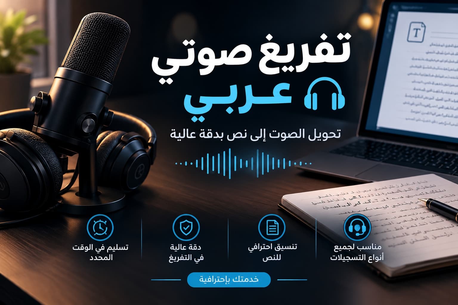 تفريغ صوتي عربي وتحويل التسجيلات إلى نص مكتوب