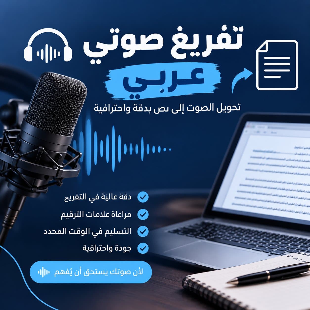 سأقوم بتفريغ التسجيلات الصوتية والفيديوهات إلى نص عربي