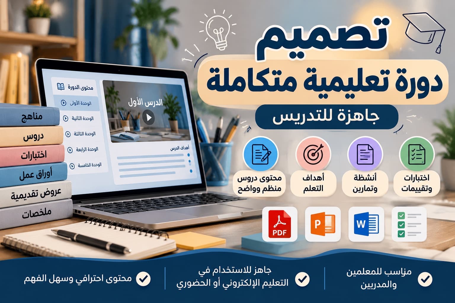 سأصمم لك دورة تعليمية متكاملة وجاهزة للتدريس