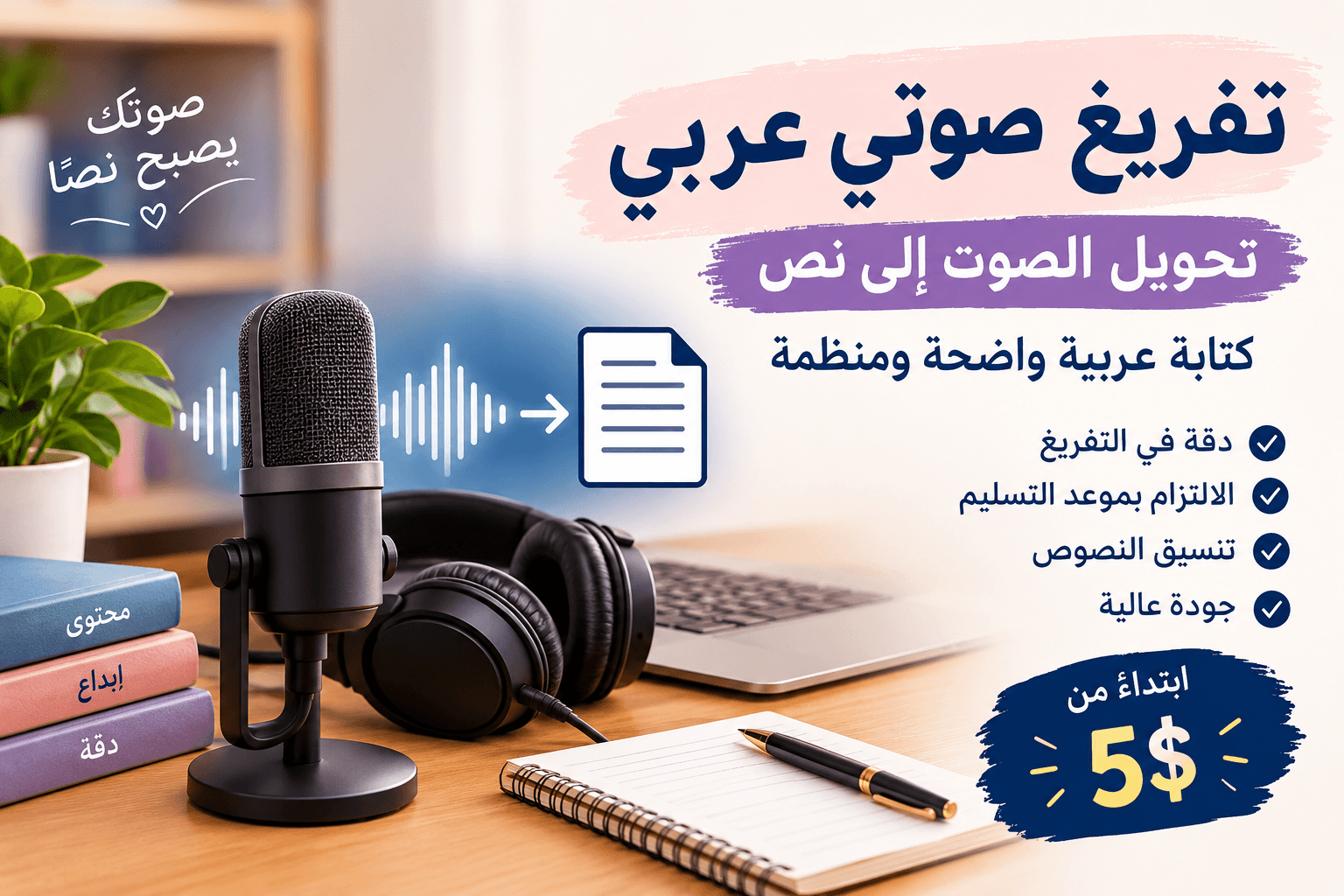 تفريغ الملفات الصوتية وتحويلها إلى نص عربي