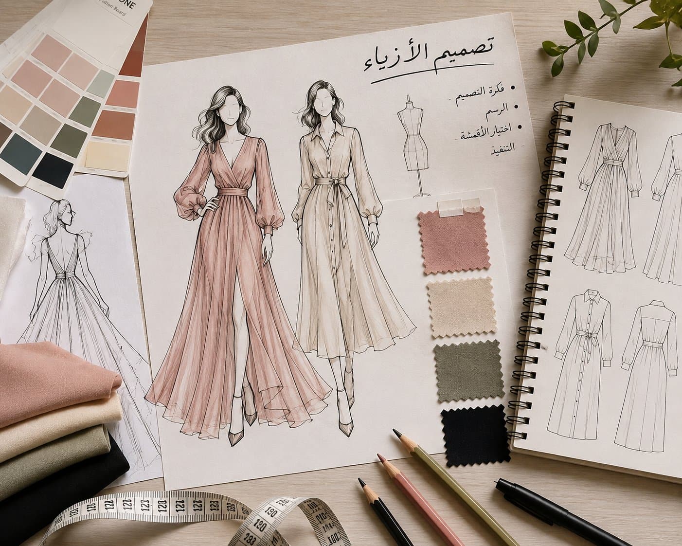 تصميم أزياء نسائية بالرسم اليدوي من الخيال أو حسب الطلب