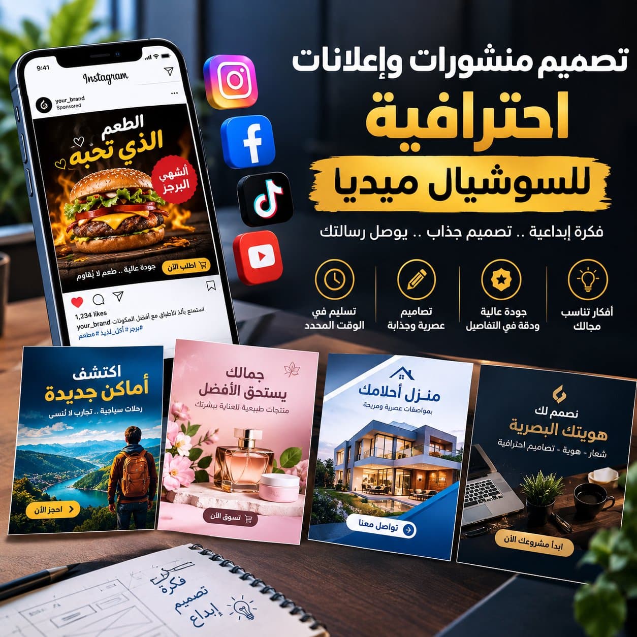 تصميم منشورات وإعلانات احترافية للسوشيال ميديا