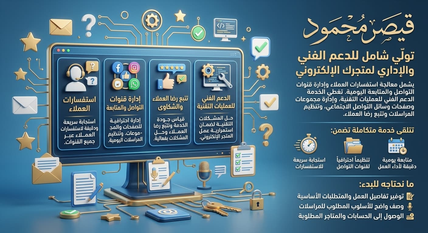 دعم فني وإدارة أعمال للعملاء والمتاجر الإلكترونية
