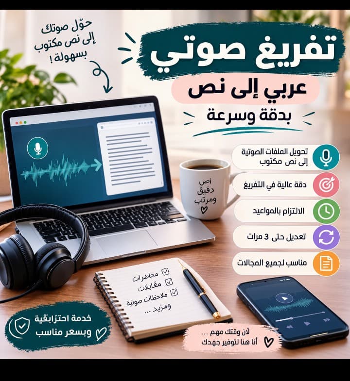 تفريغ صوتي عربي إلى نص بدقة وسرعة