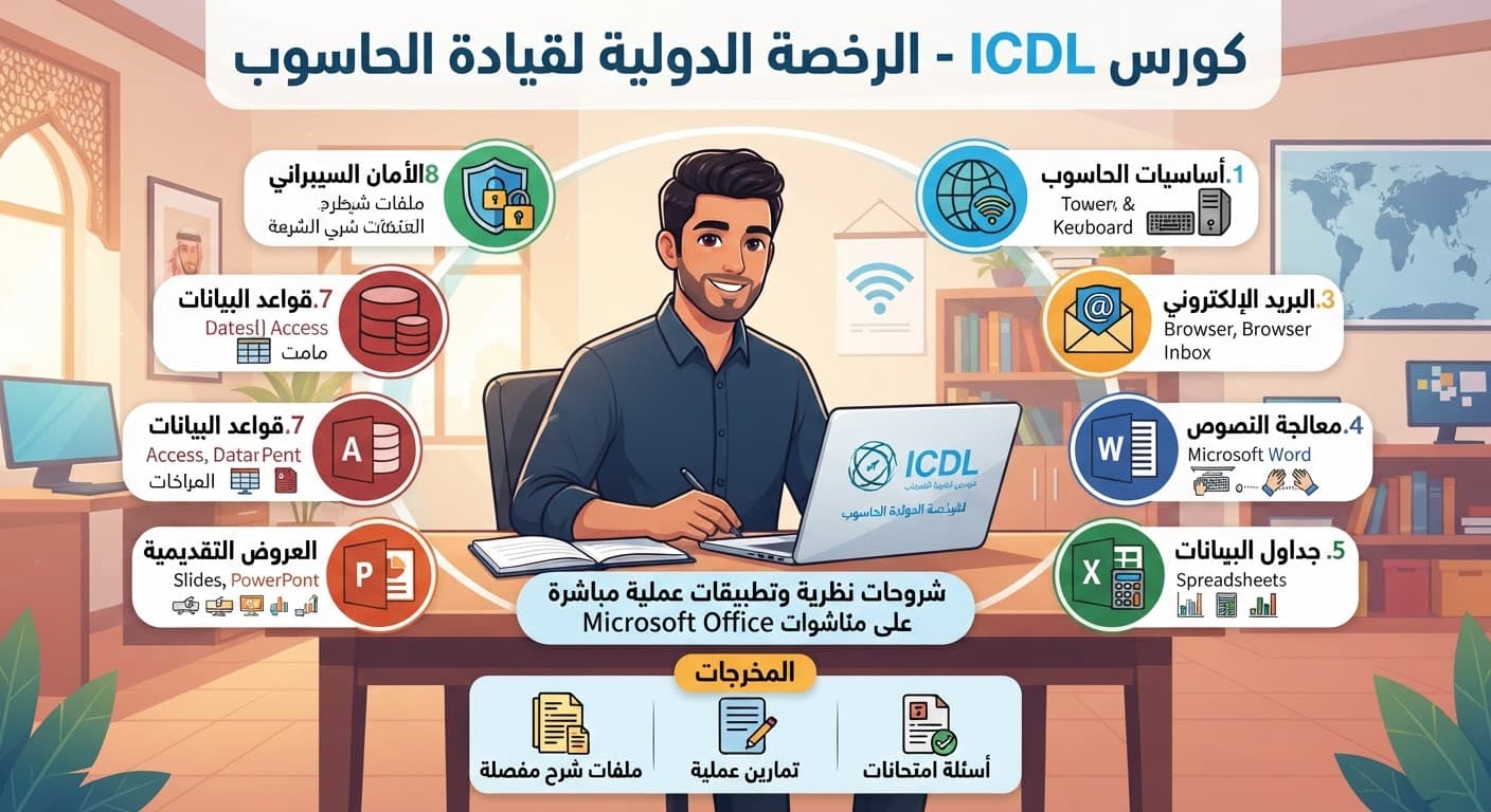 دورة ICDL شاملة للحصول على شهادة الرخصة الدولية لقيادة الحاسوب