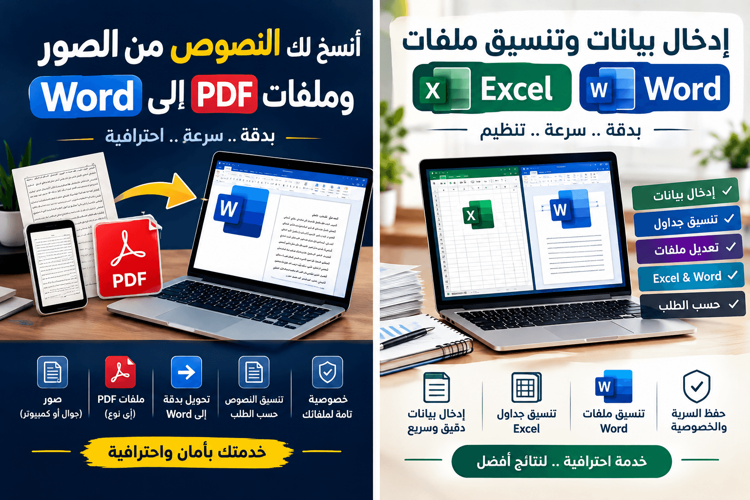إدخال بيانات وتنسيق ملفات Excel وWord