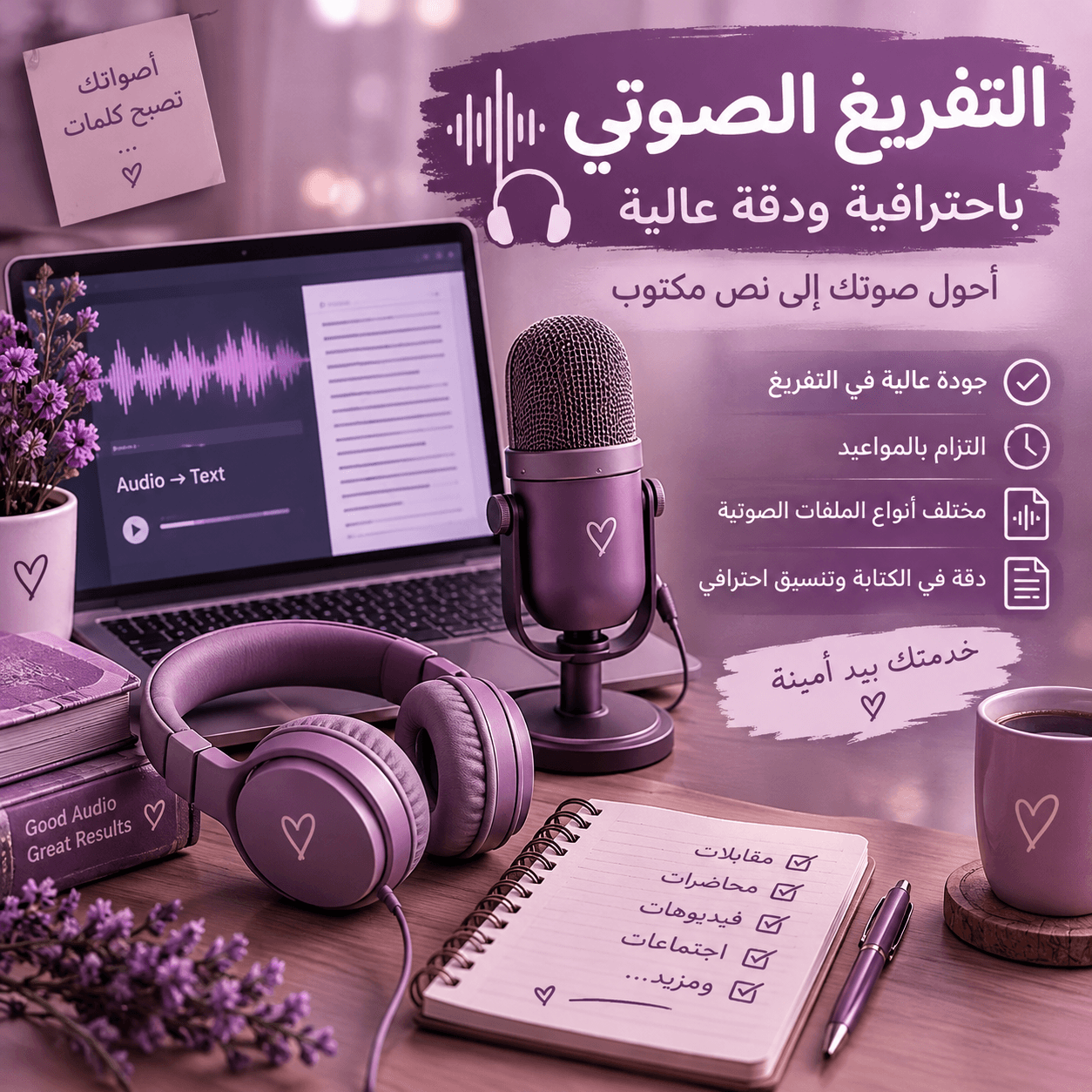 سأفرغ التسجيلات الصوتية العربية إلى نص واضح ومرتب» ✍