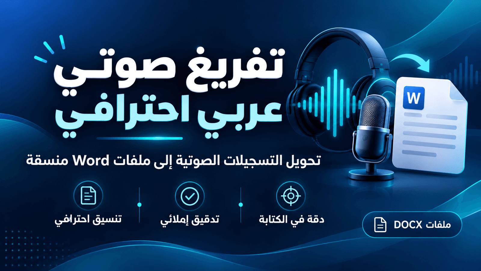 سأقوم بتفريغ التسجيلات الصوتية العربية إلى ملفات Word منسقة