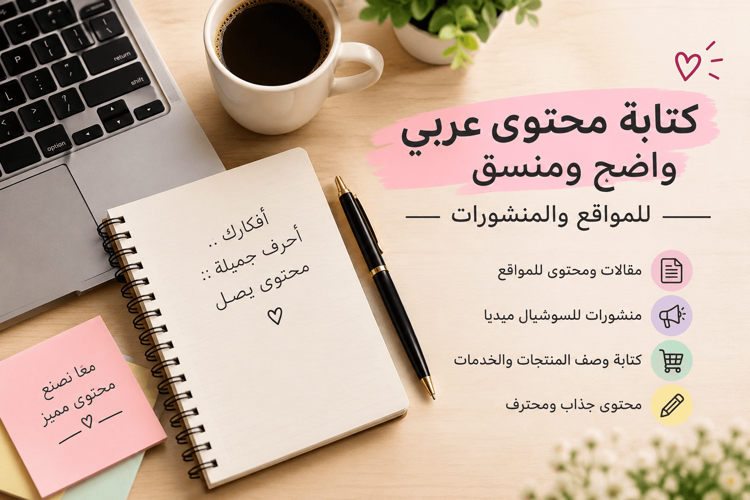 كتابة محتوى عربي واضح ومنسق للمواقع ومنشورات التواصل الاجتماعي
