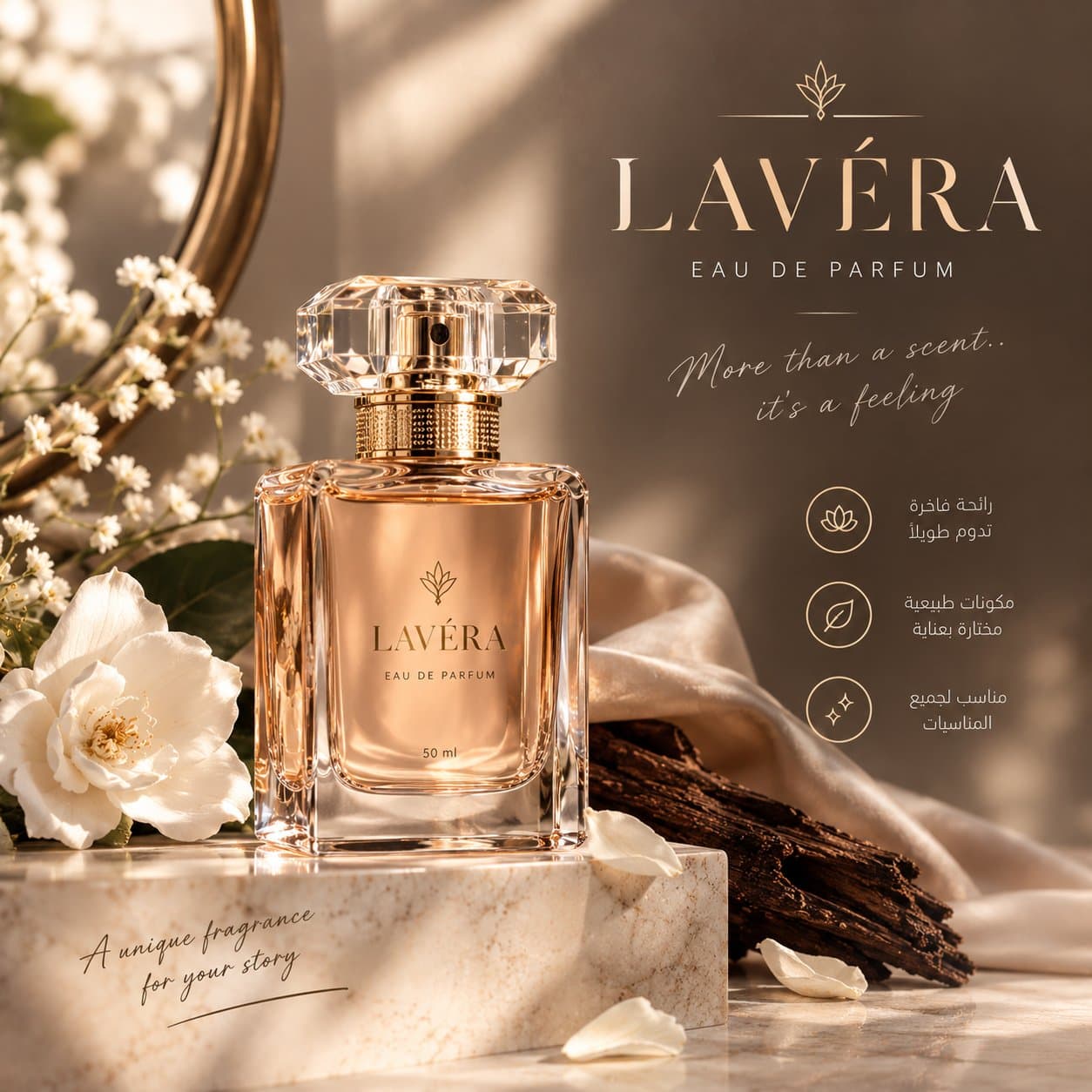 تصميم إعلان عطر فاخر بأسلوب احترافي وأنيق.