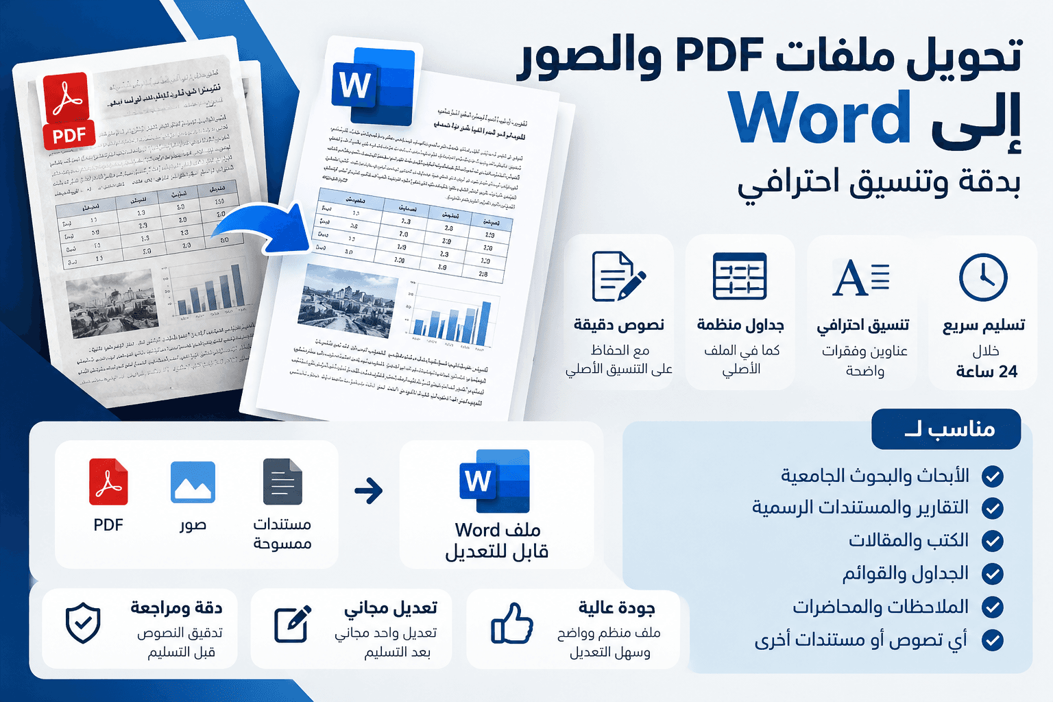 سأحول ملفات pdf و الصور إلى word بدقة وتنسيق إحترافي
