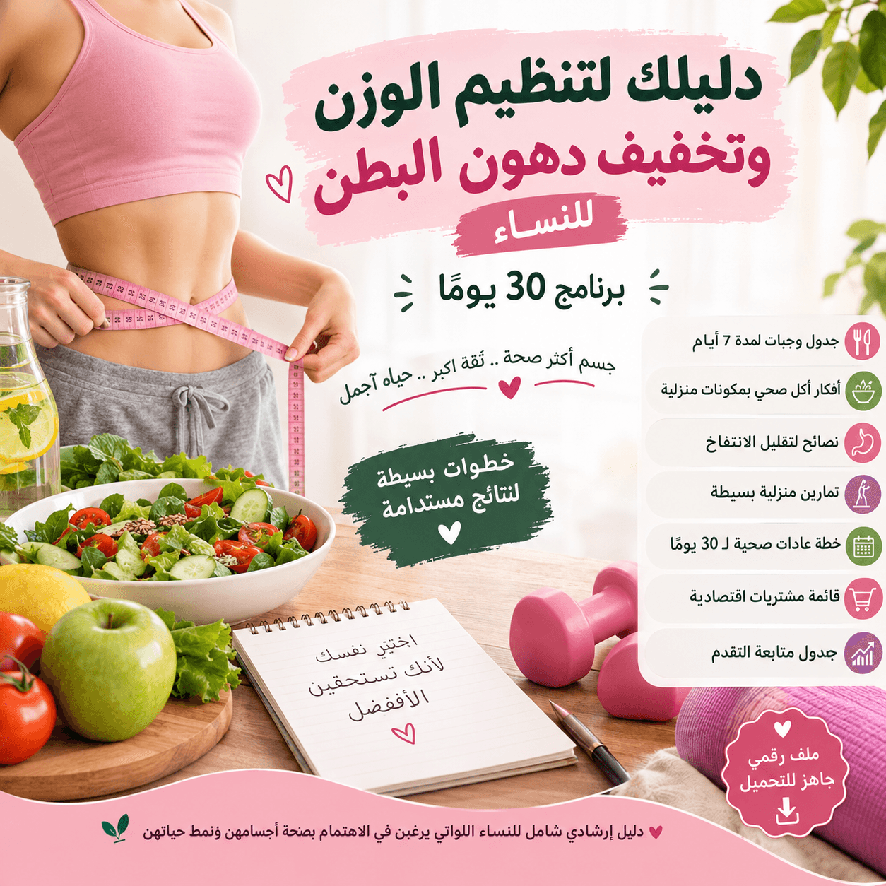 دليلك لتنظيم الوزن وتخفيف دهون البطن للنساء – برنامج 30 يومًا