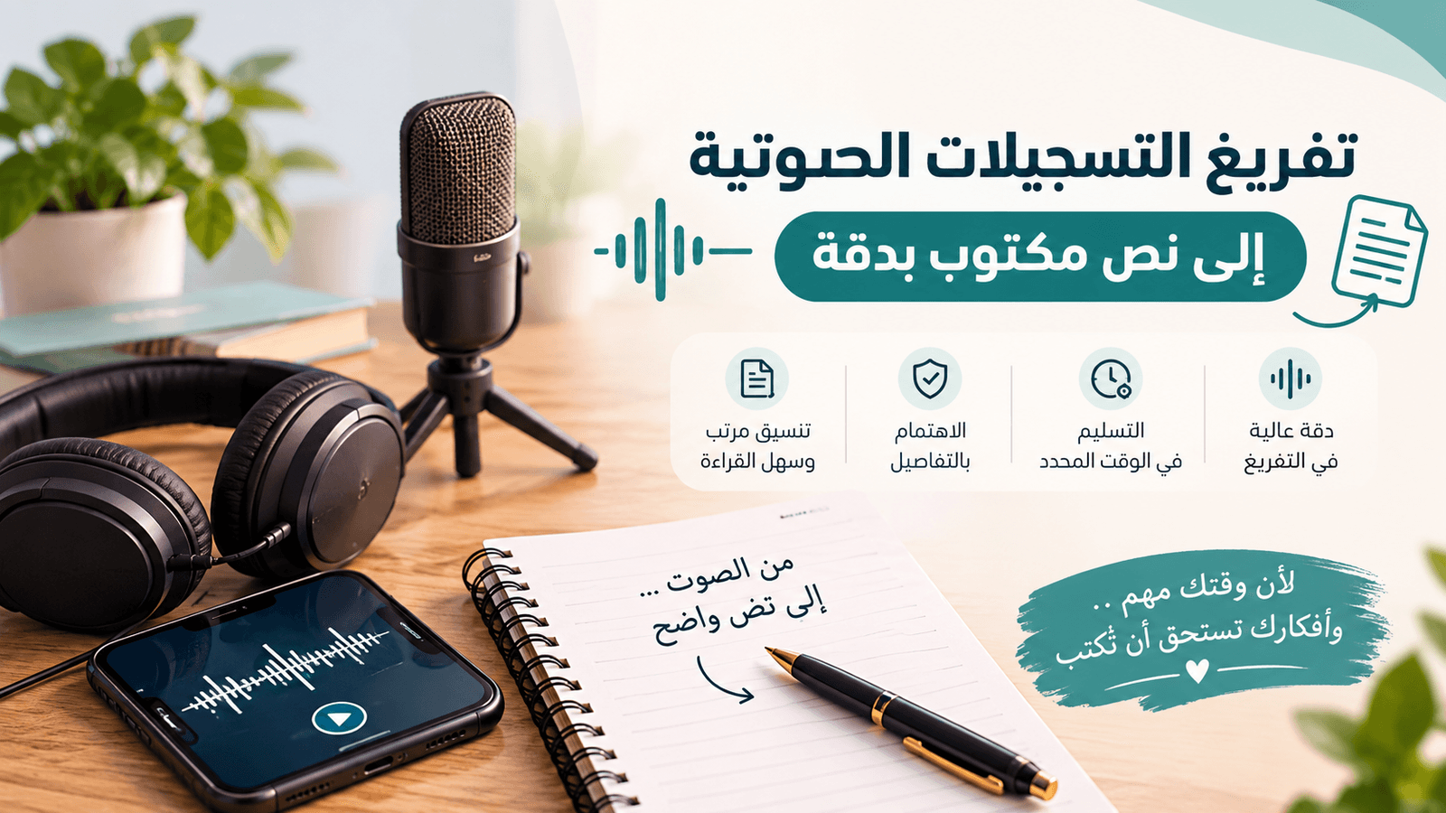 الكتابة تفريغ التسجيلات الصوتية إلى نص مكتوب بدقة