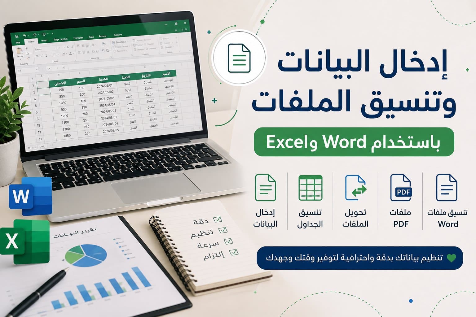 إدخال البيانات وتنسيق الملفات باستخدام Word وExcel
