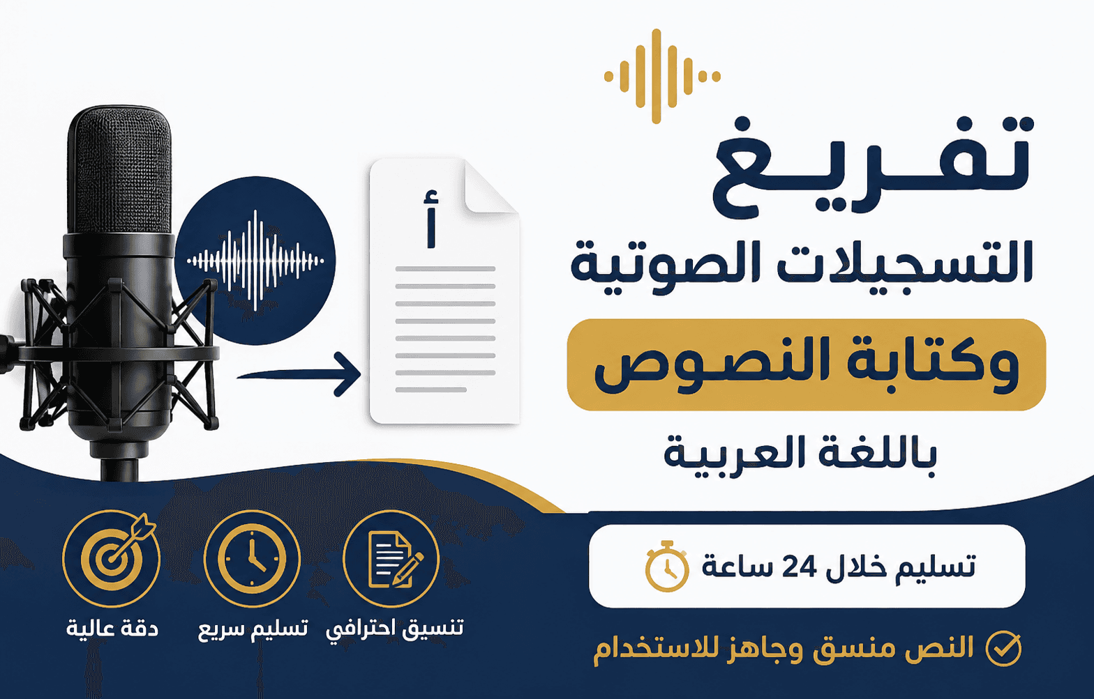 تفريغ التسجيلات الصوتية وكتابة النصوص باللغة العربية