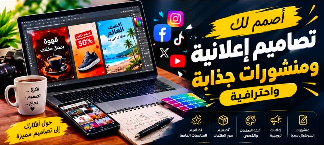 أصمم لك تصاميم إعلانية ومنشورات جذابة واحترافية