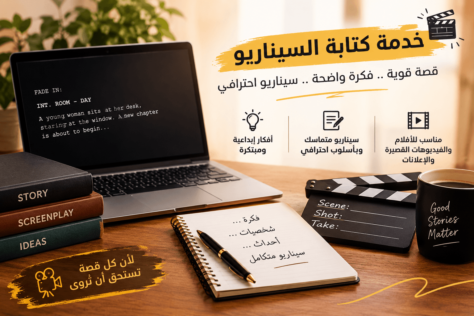 كتابة سيناريو احترافي ومتكامل لأي فكرة أو قصة✍🏻📝