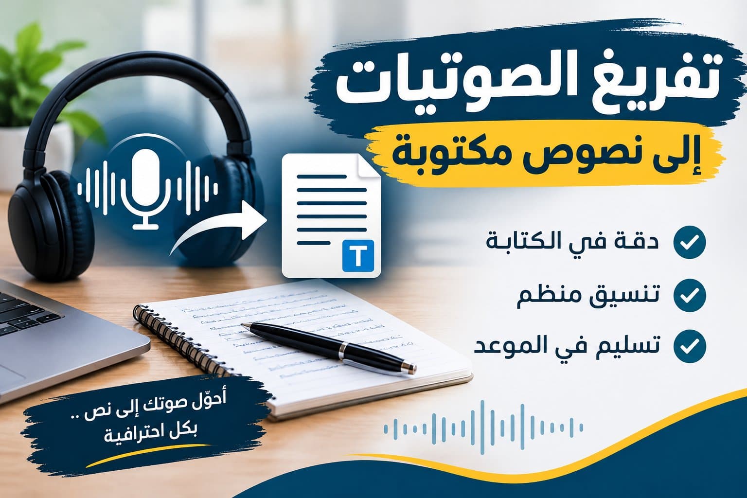 سأفرغ التسجيلات الصوتية باللغة العربية إلى نصوص مكتوبة بدقة