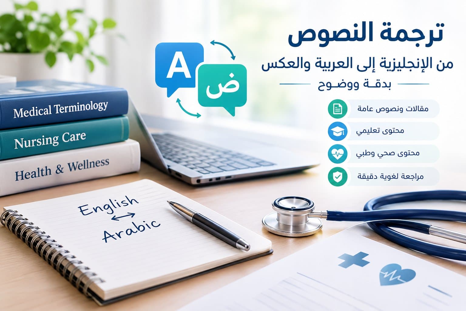 ترجمة النصوص من الإنجليزية إلى العربية والعكس بدقة ووضوح