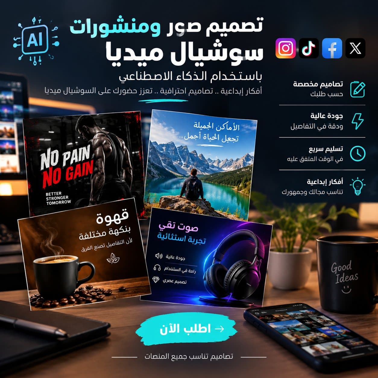 تصميم منشورات سوشيال ميديا احترافية باستخدام الذكاء الاصطناعي