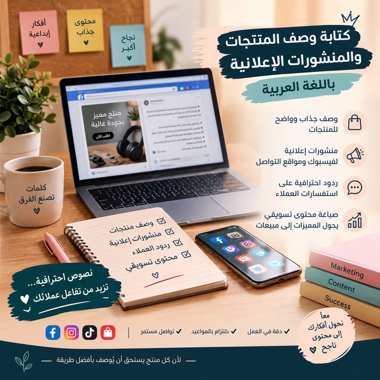 كتابة وصف منتجات ومنشورات إعلانية جذابة باللغة العربية