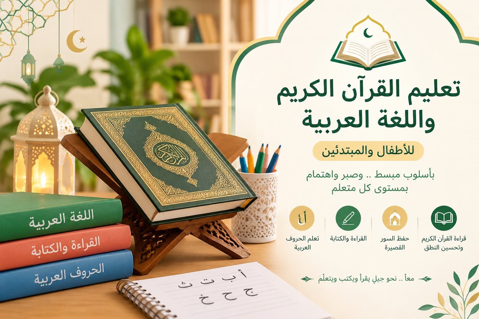 تعليم القرآن الكريم واللغة العربية للأطفال والمبتدئين