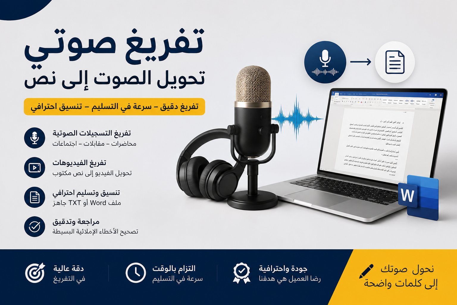 تفريغ صوتي عربي وتحويل التسجيلات إلى نص مكتوب بدقة
