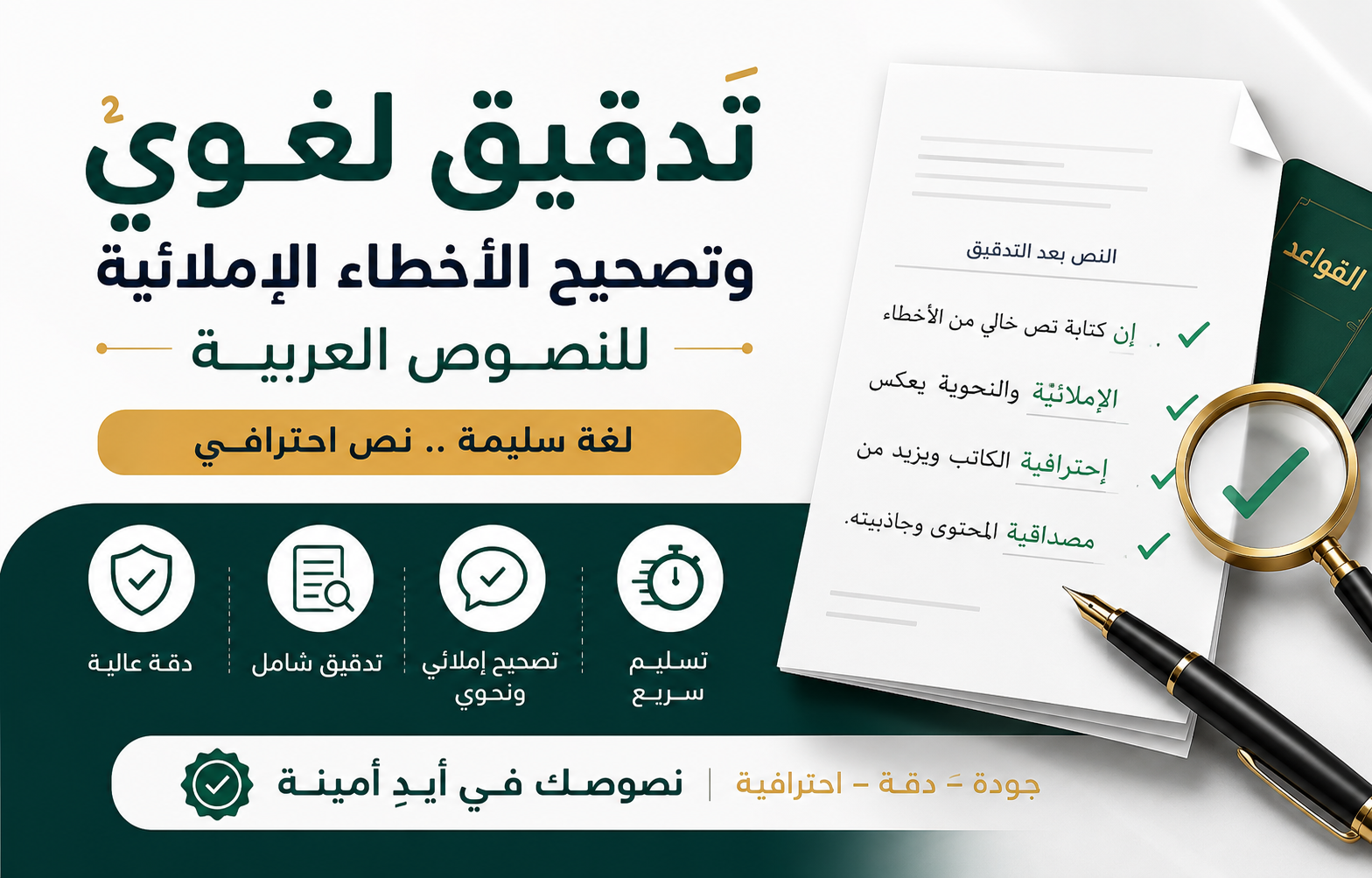 تدقيق لغوي وتصحيح الأخطاء الإملائية للنصوص العربية