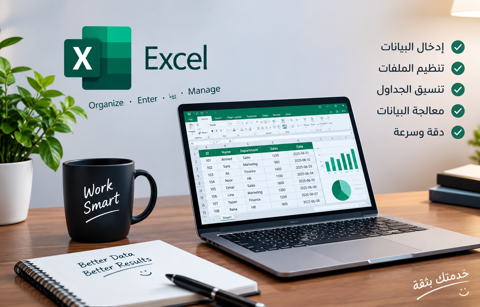 إدخال البيانات وتنظيم ملفات Excel