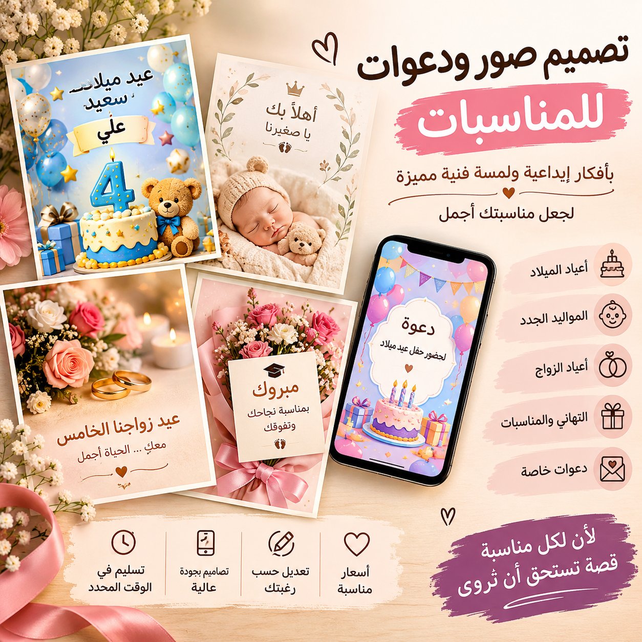 تصميم صور ودعوات إلكترونية جميلة للمناسبات