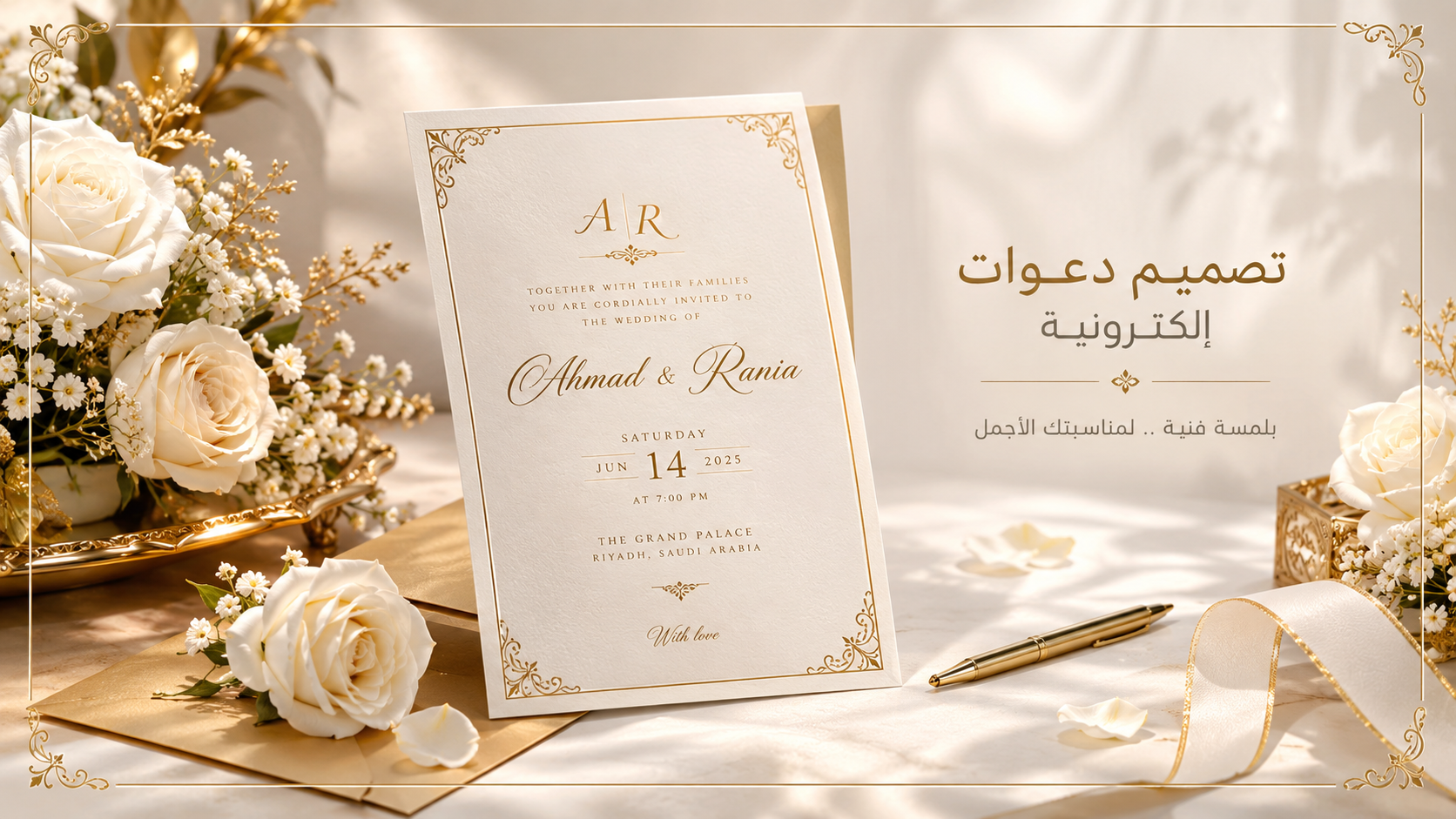 "تصميم دعوات إلكترونية فخمة للمناسبات.