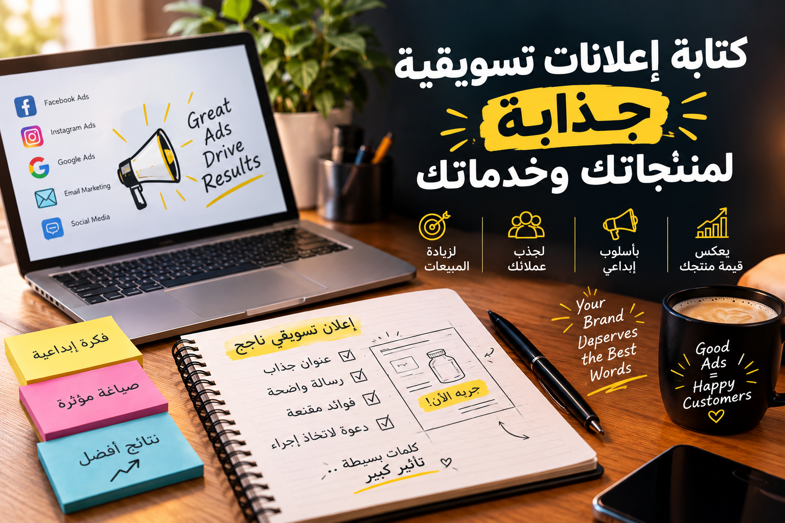 كتابة. إعلانات تسويقية جذابة لمنتجاتك وخدماتك