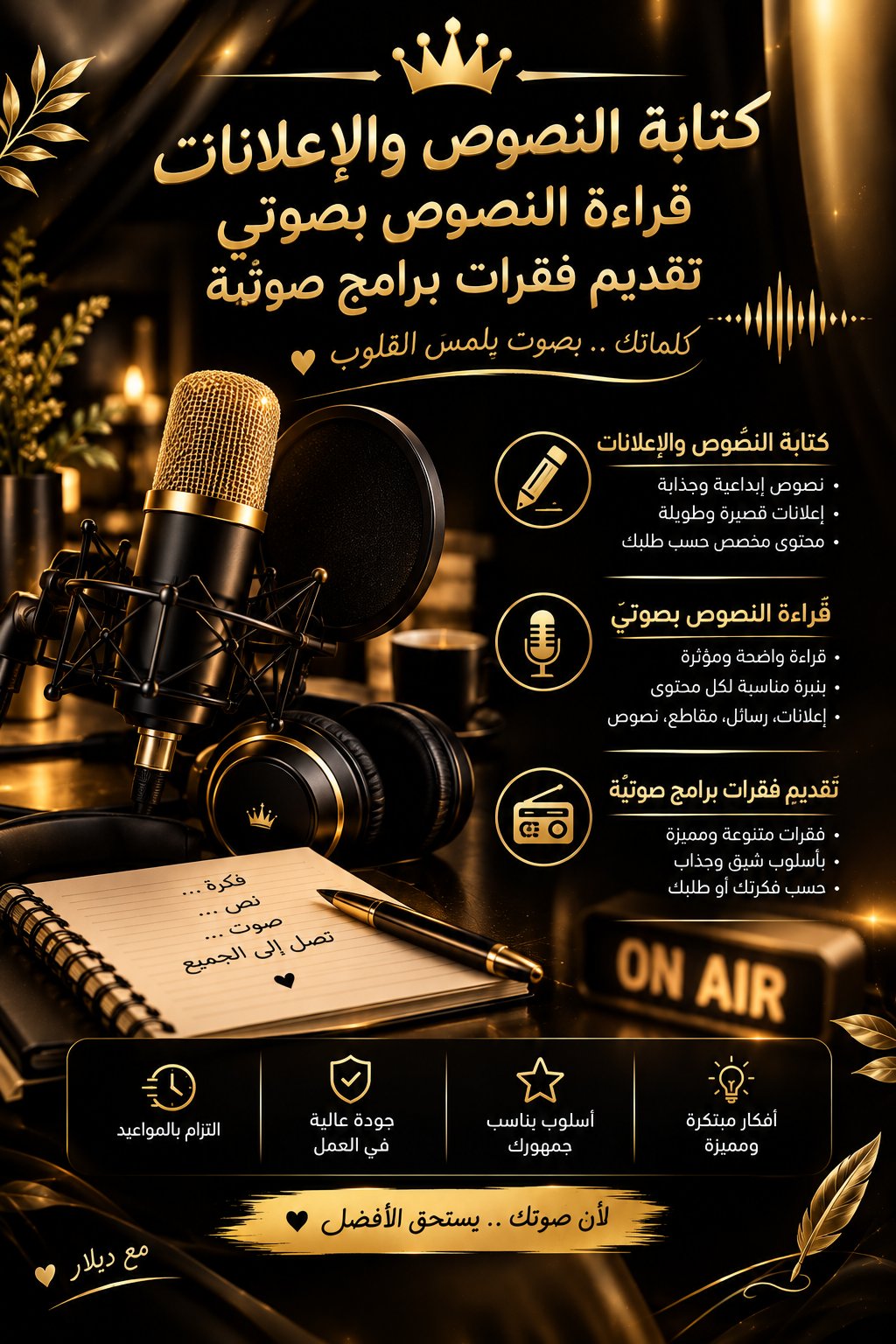 اكتب لك نصا واقدمه بصوتي باحترافية