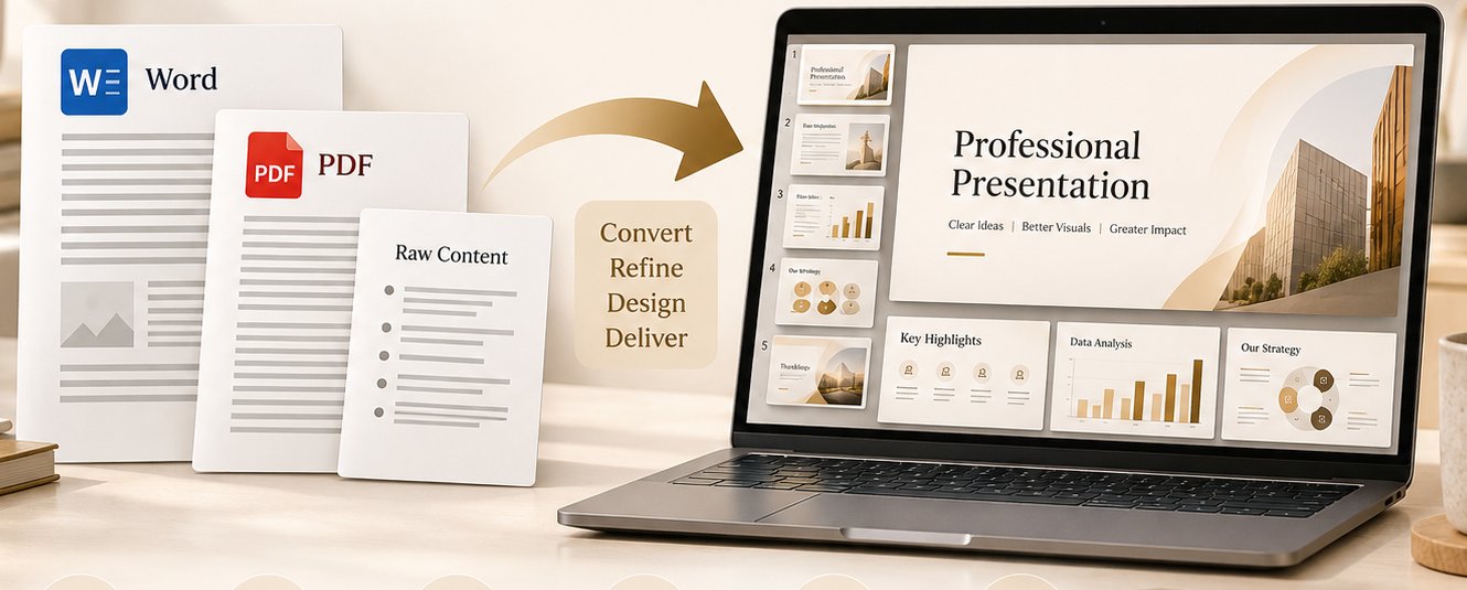 تحويل ملفات Word وPDF والمحتوى الخام إلى عرض PowerPoint احترافي