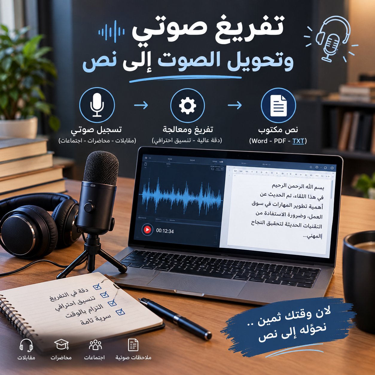 أحوّل التسجيلات الصوتية إلى نص مكتوب بدقة