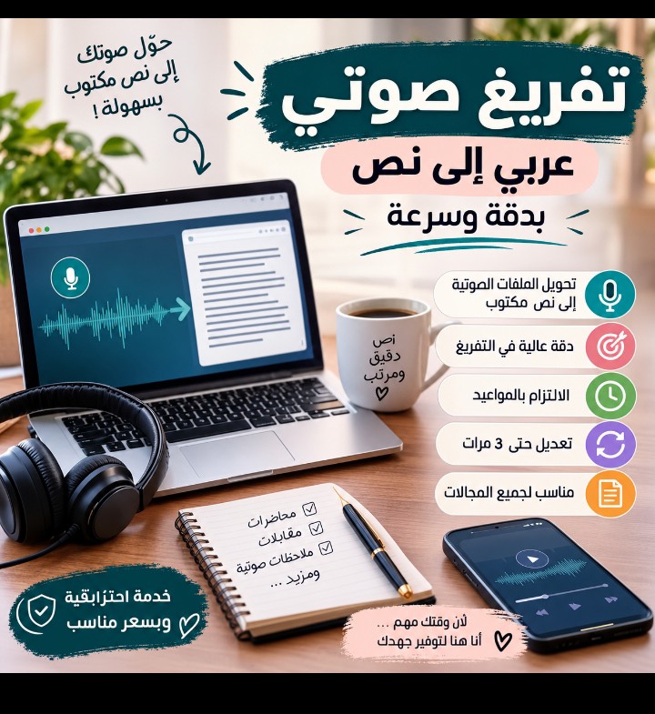 تفريغ صوتي عربي إلى نص بدقة وسرعة