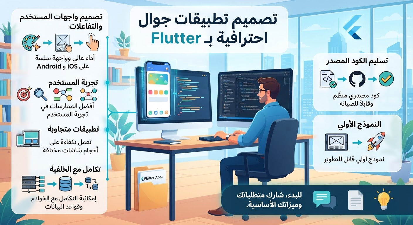 تصميم تطبيقات جوال بـ Flutter احترافية وسريعة الاستجابة