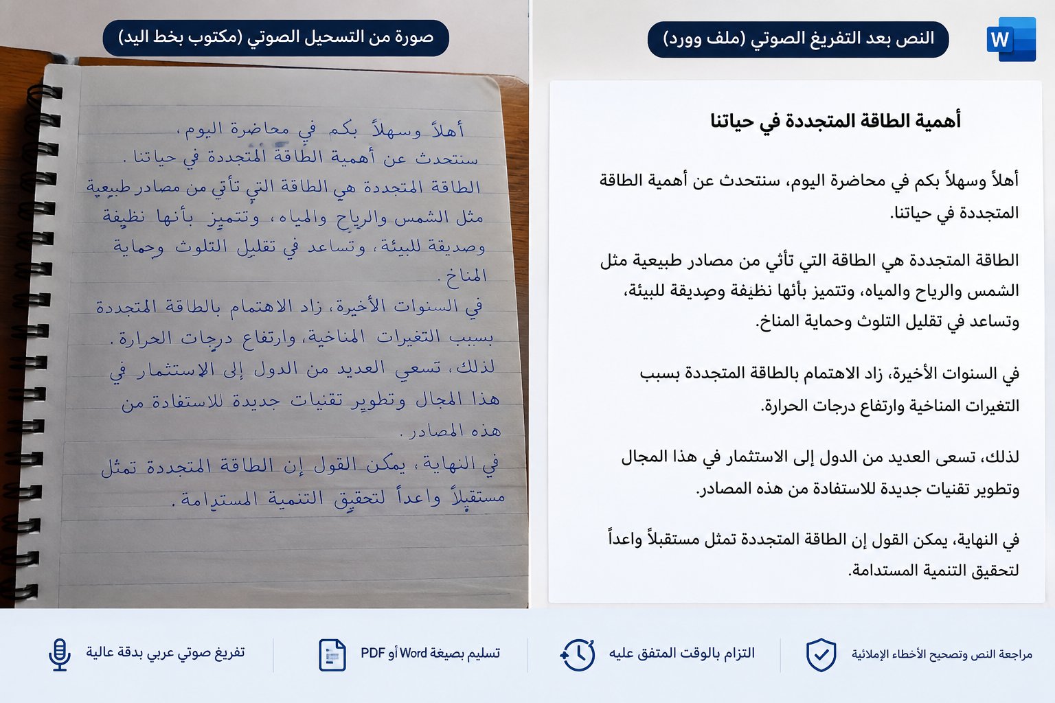 سأحوّل تسجيلاتك الصوتية العربية إلى نصوص مكتوبة بدقة