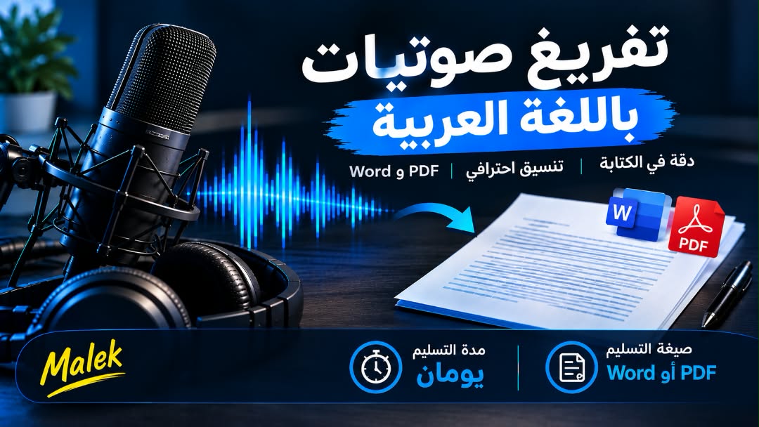 سأحوّل تسجيلاتك الصوتية والفيديوهات إلى نصوص مكتوبة باللغة العربية بدقة وتنسيق احترافي