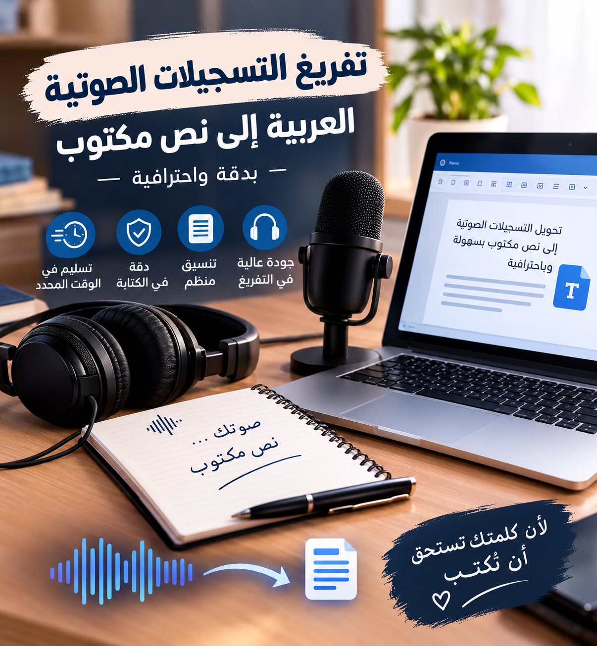 تفريغ التسجيلات الصوتية العربية إلى نص مكتوب بدقة