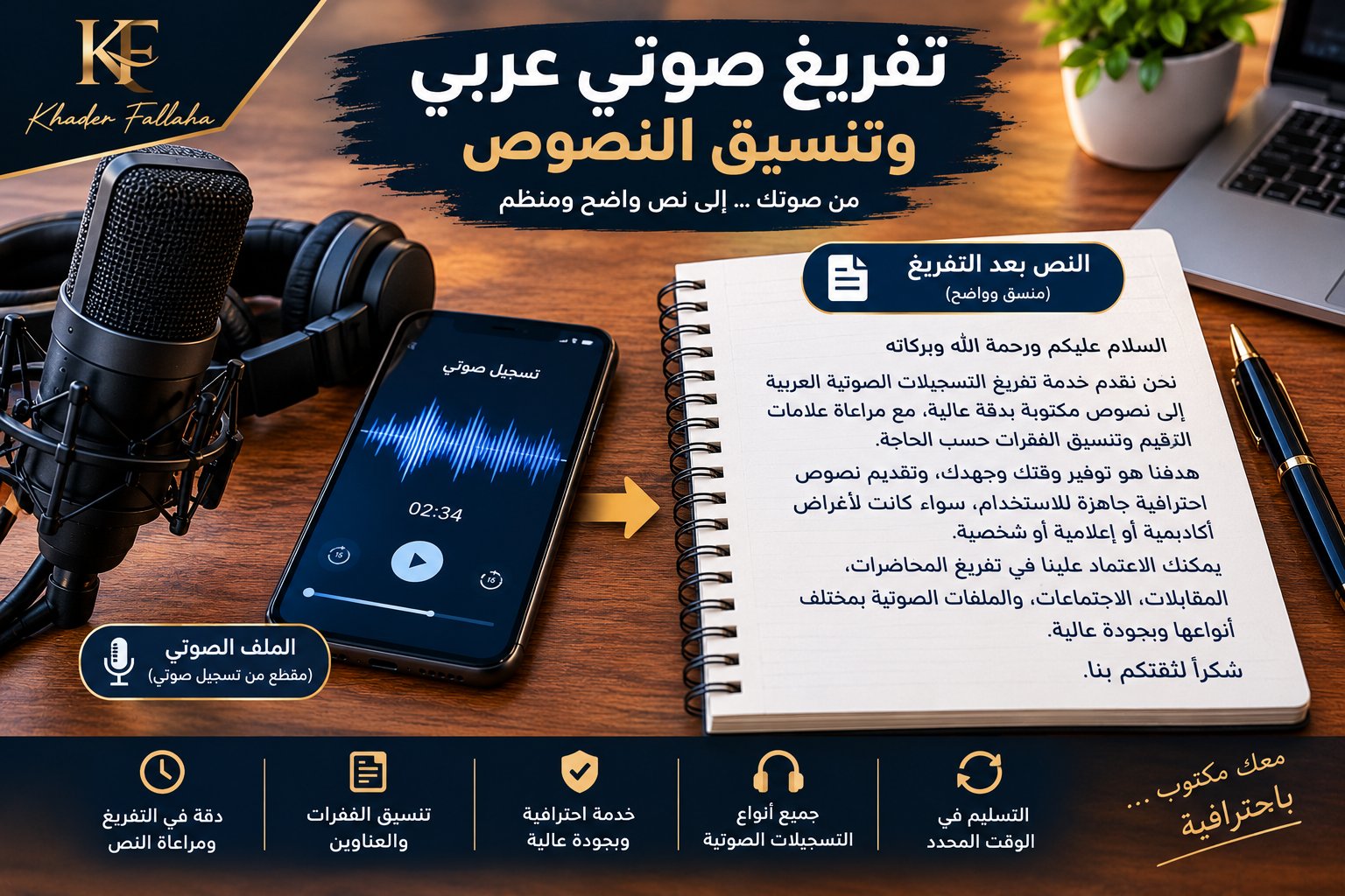 تفريغ التسجيلات الصوتية العربية إلى نصوص مكتوبة ومنسقة