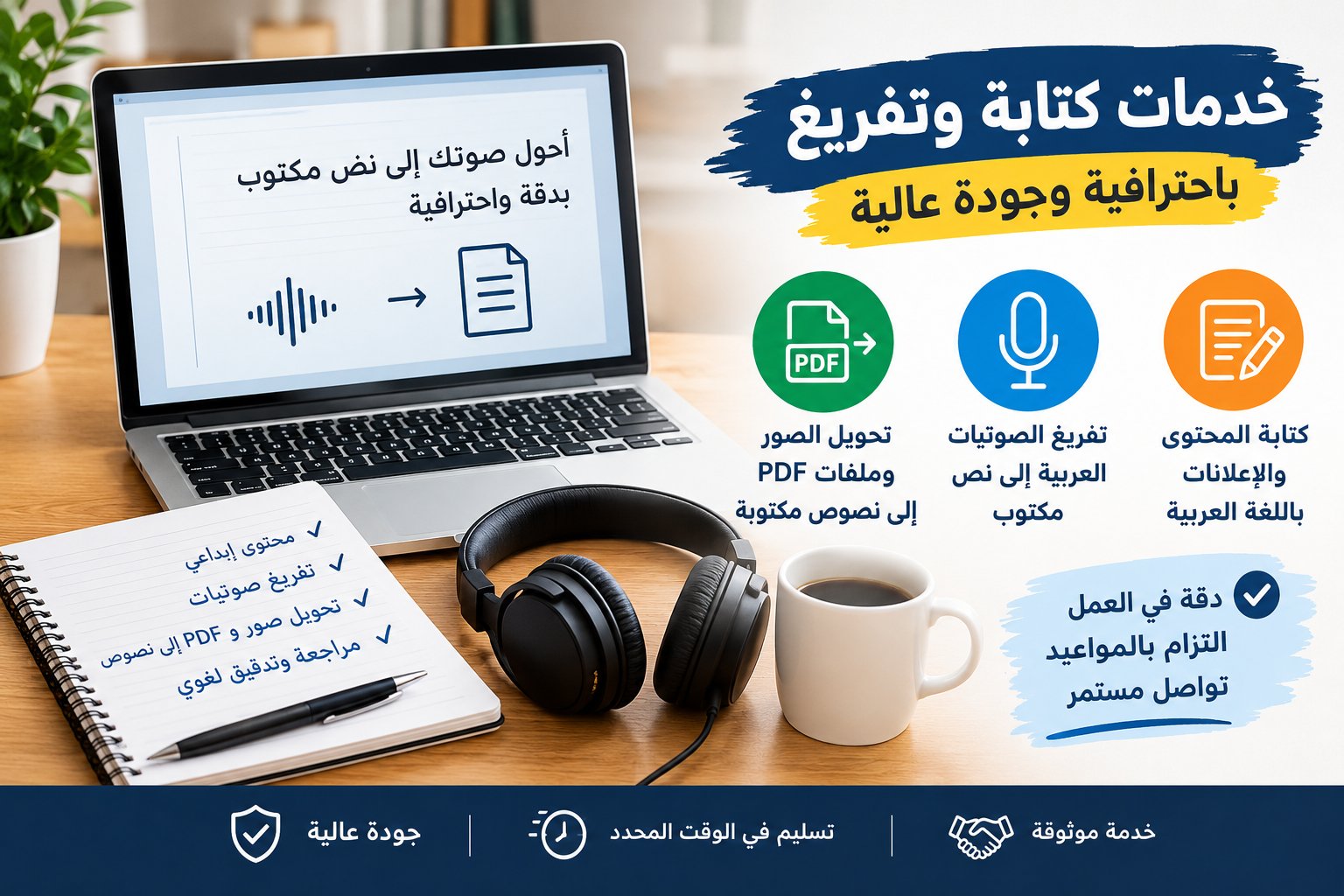 تفريغ الصوتيات العربية وتحويل ملفات PDF والصور إلى نصوص مكتوبةأقدم لكم خدمة تفريغ التسجيلات الصوتية باللغة العربية وتحوي