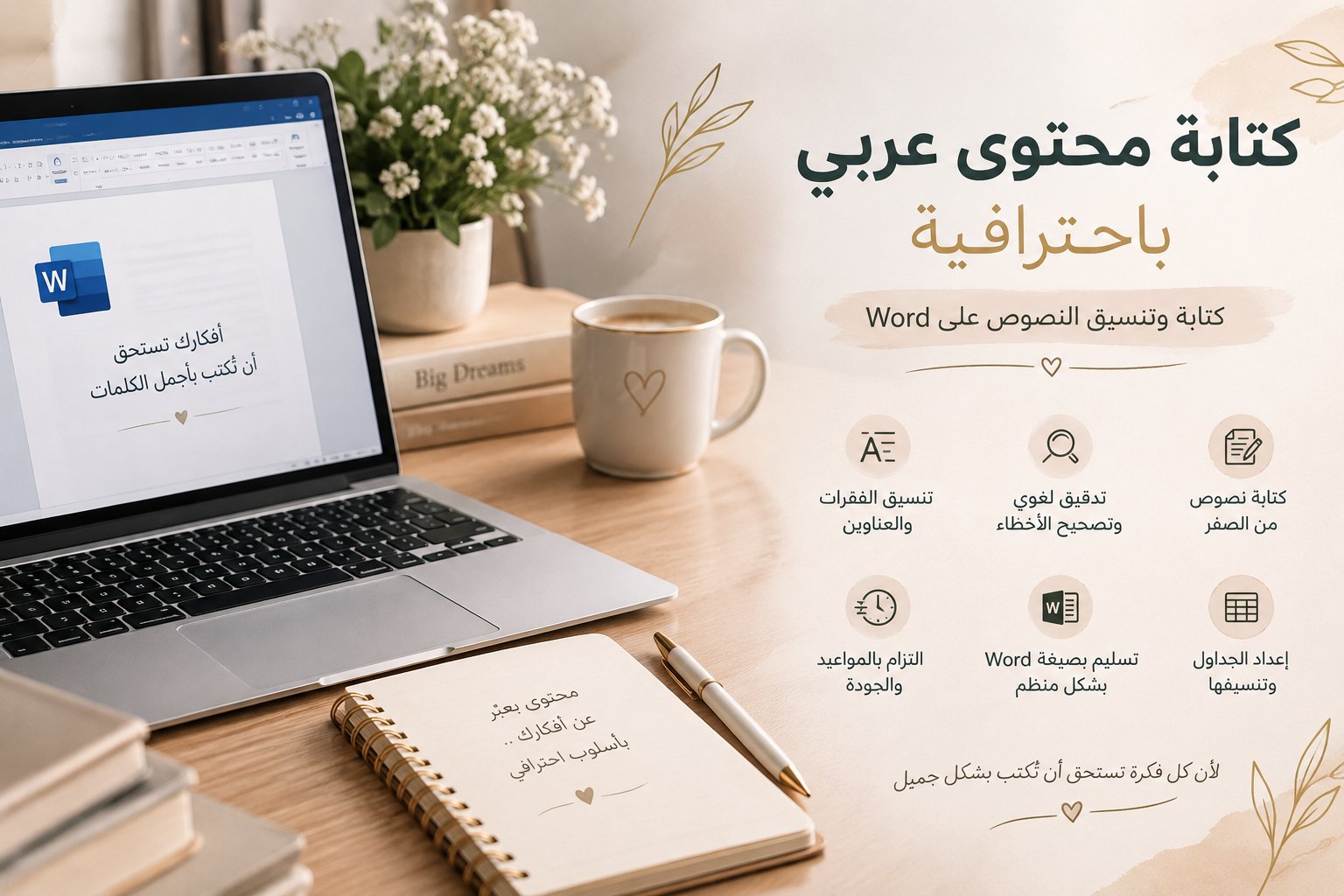 سأكتب لك محتوى عربياً احترافياً وأدققه وأنسقه على برنامج Word