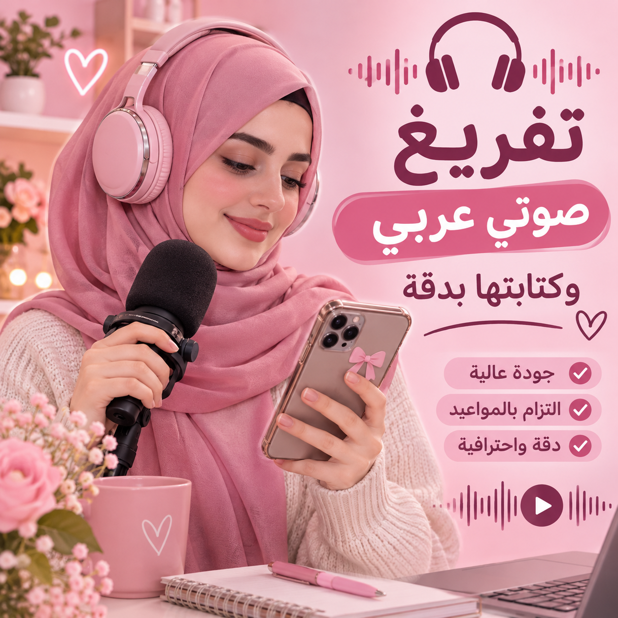 تفريغ التسجيلات الصوتية العربية وكتابتها بدقة