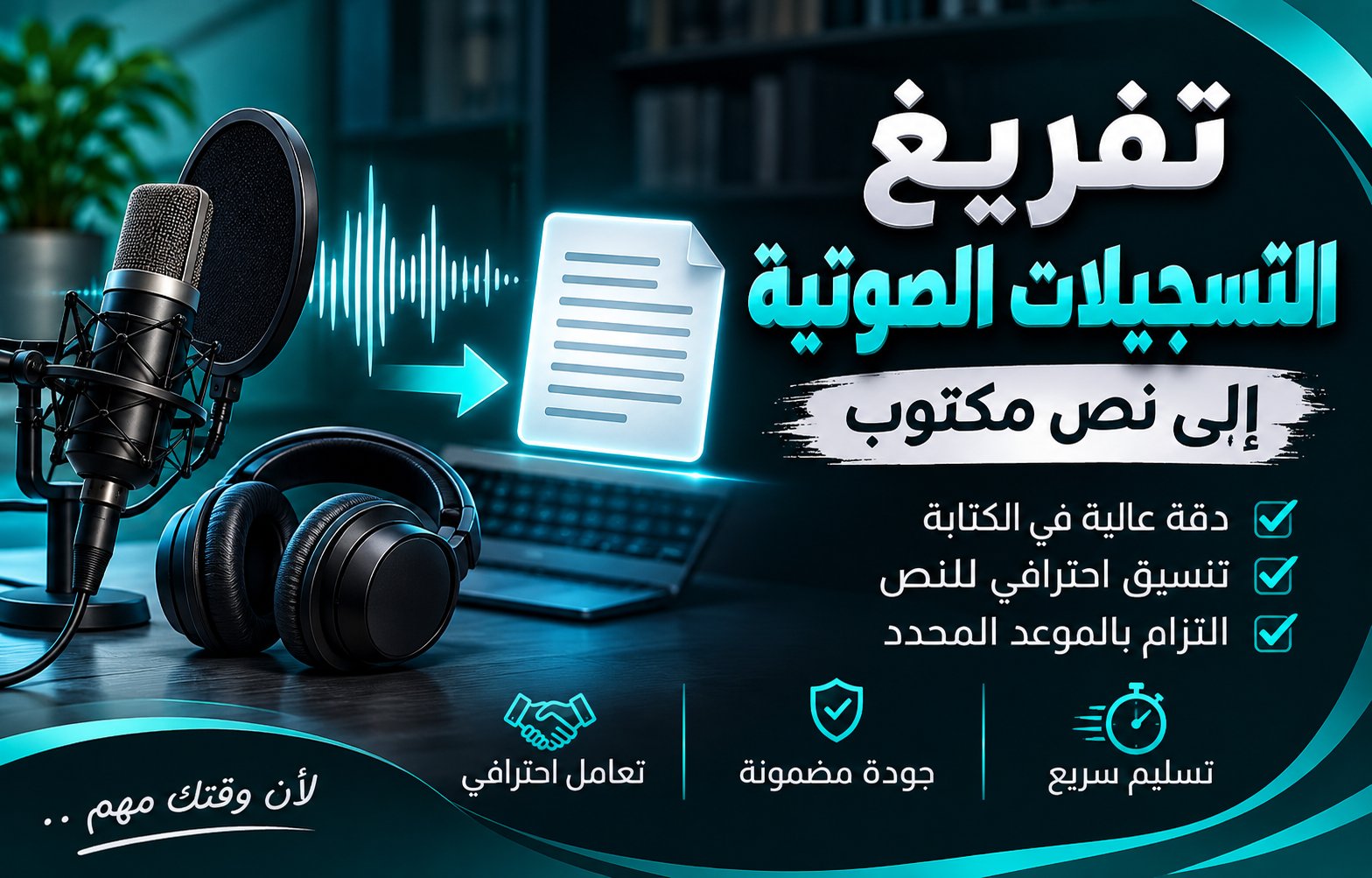 تفريغ التسجيلات الصوتية إلى نص عربي مكتوب بدقة واحترافية